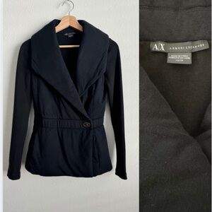 Armani Exchange Blazer Jacket Coat Black Shawl Collar XS Womens Fitted Button